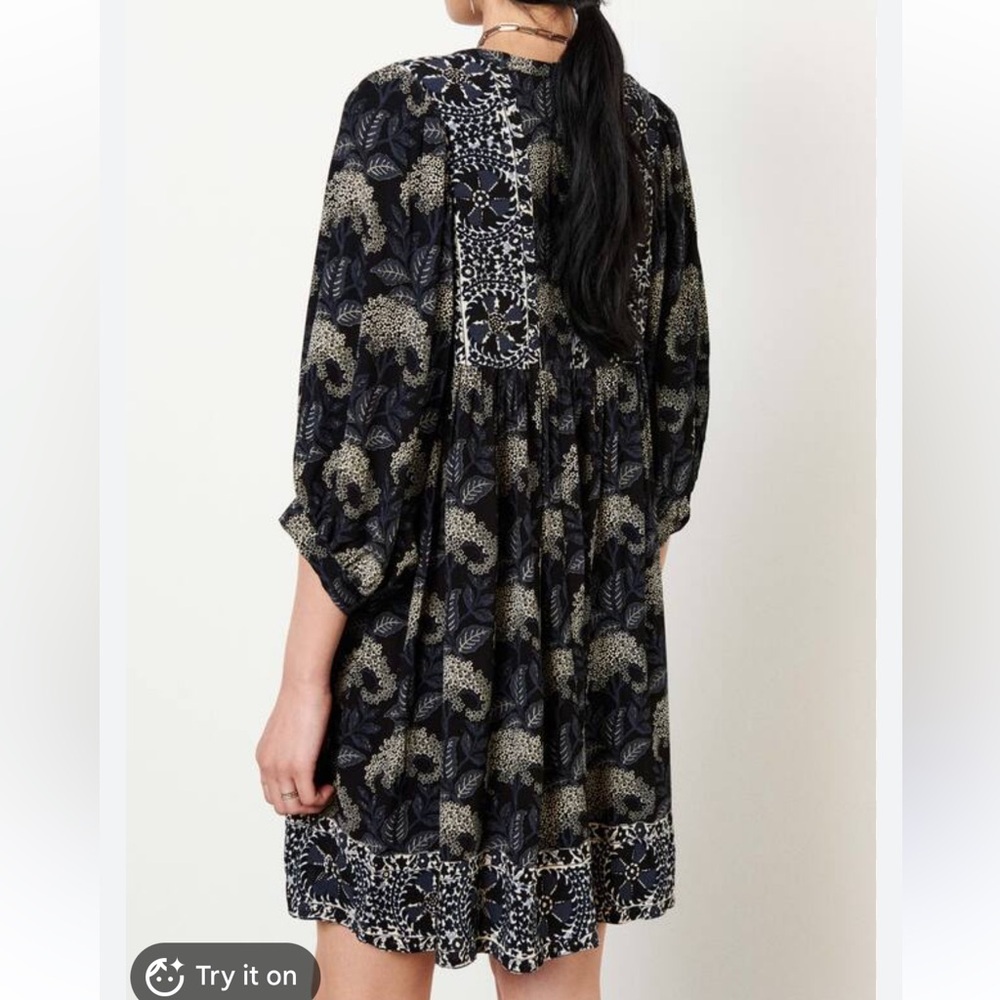 Ba&Sh Bash Womens Gaia Dress Blue Paisley Sz L Boho Peasant Western Party Beachy